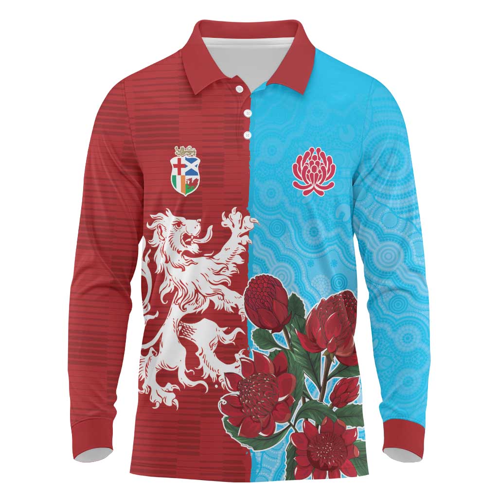 Custom British Lions Waratahs Long Sleeve Polo Shirt Unique Style - Aussie Hoodie