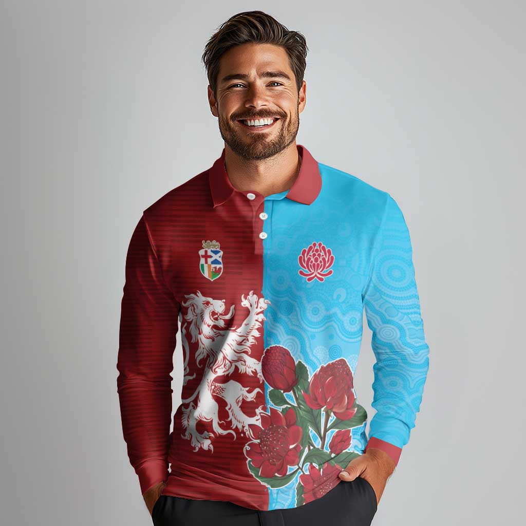 Custom British Lions Waratahs Long Sleeve Polo Shirt Unique Style - Aussie Hoodie