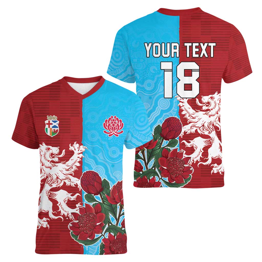 Custom British Lions Waratahs Women V-Neck T-Shirt Unique Style - Aussie Hoodie