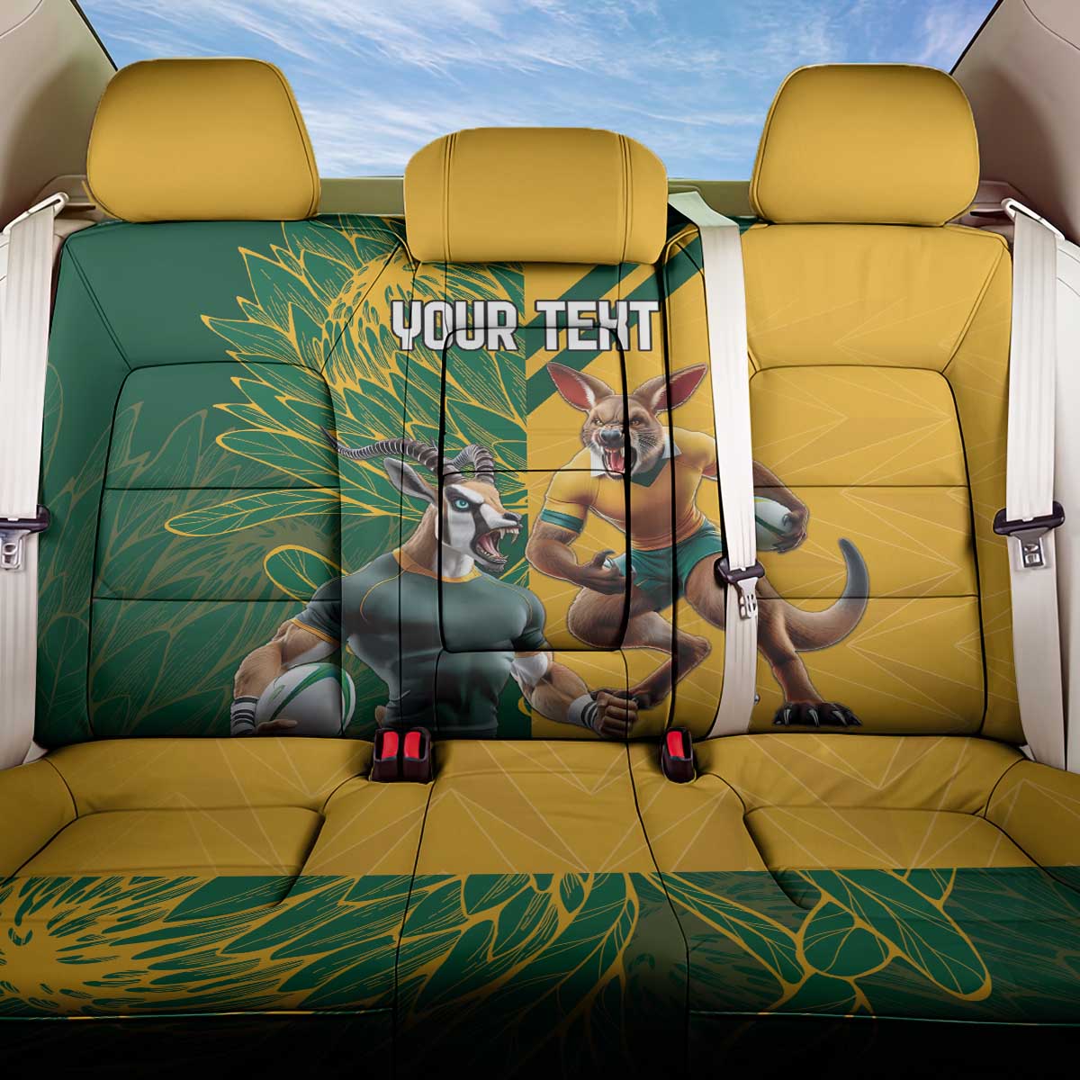 Personalized Rugby South Africa Australia Back Car Seat Cover Springboks Wallabies Mascot Go Champions - Aussie Hoodie
