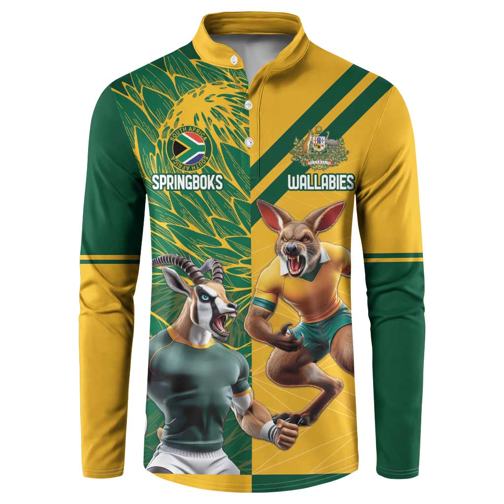 Personalized Rugby South Africa Australia Button Sweatshirt Springboks Wallabies Mascot Go Champions - Aussie Hoodie