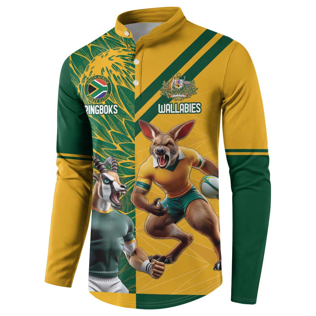 Personalized Rugby South Africa Australia Button Sweatshirt Springboks Wallabies Mascot Go Champions - Aussie Hoodie