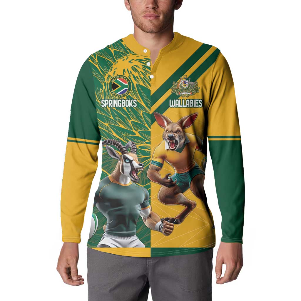 Personalized Rugby South Africa Australia Button Sweatshirt Springboks Wallabies Mascot Go Champions - Aussie Hoodie