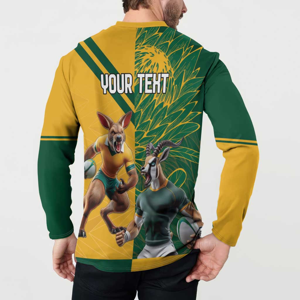 Personalized Rugby South Africa Australia Button Sweatshirt Springboks Wallabies Mascot Go Champions - Aussie Hoodie