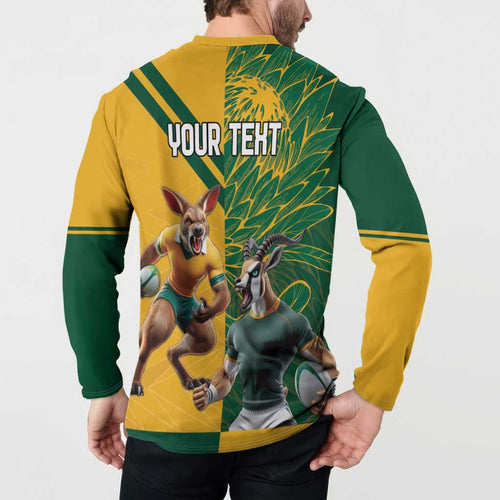 Personalized Rugby South Africa Australia Button Sweatshirt Springboks Wallabies Mascot Go Champions - Aussie Hoodie