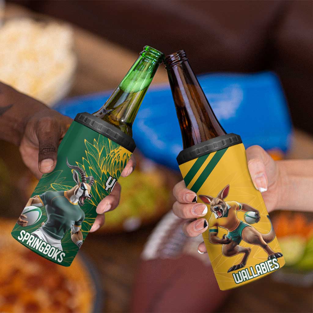 Personalized Rugby South Africa Australia 4 in 1 Can Cooler Tumbler Springboks Wallabies Mascot Go Champions - Aussie Hoodie