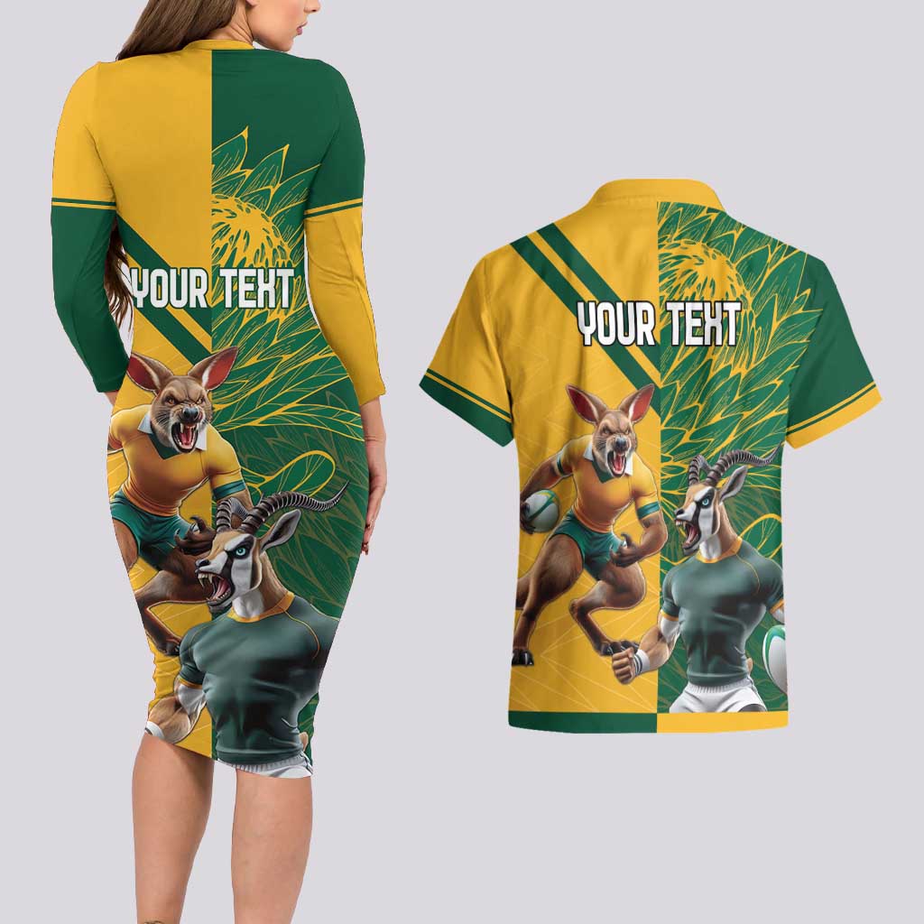 Personalized Rugby South Africa Australia Couples Matching Long Sleeve Bodycon Dress and Hawaiian Shirt Springboks Wallabies Mascot Go Champions - Aussie Hoodie