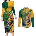 Personalized Rugby South Africa Australia Couples Matching Long Sleeve Bodycon Dress and Long Sleeve Button Shirt Springboks Wallabies Mascot Go Champions - Aussie Hoodie