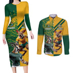 Personalized Rugby South Africa Australia Couples Matching Long Sleeve Bodycon Dress and Long Sleeve Button Shirt Springboks Wallabies Mascot Go Champions - Aussie Hoodie