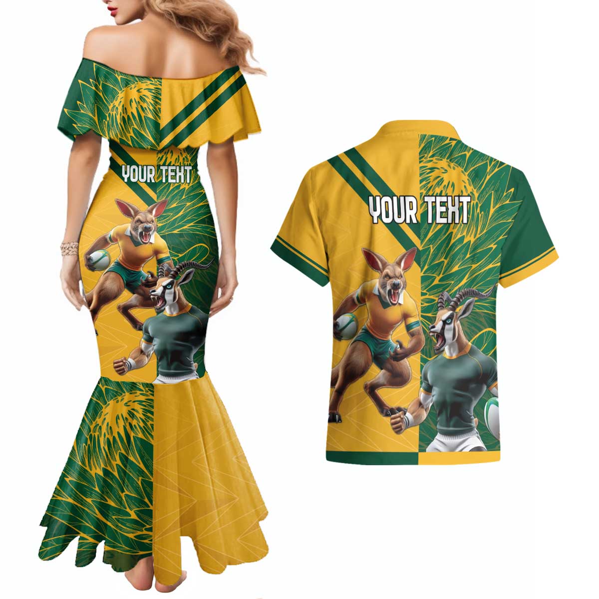 Personalized Rugby South Africa Australia Couples Matching Mermaid Dress and Hawaiian Shirt Springboks Wallabies Mascot Go Champions - Aussie Hoodie