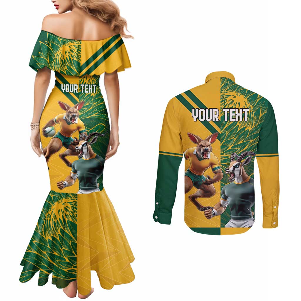 Personalized Rugby South Africa Australia Couples Matching Mermaid Dress and Long Sleeve Button Shirt Springboks Wallabies Mascot Go Champions - Aussie Hoodie