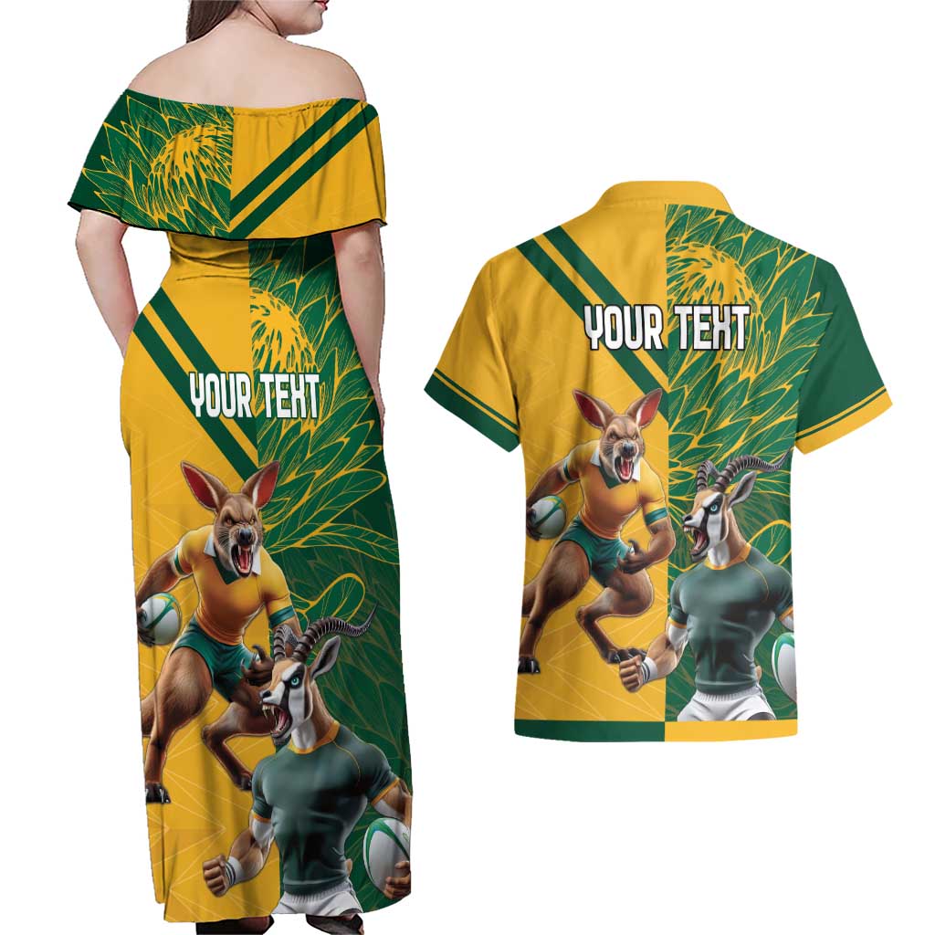Personalized Rugby South Africa Australia Couples Matching Off Shoulder Maxi Dress and Hawaiian Shirt Springboks Wallabies Mascot Go Champions - Aussie Hoodie