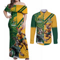 Personalized Rugby South Africa Australia Couples Matching Off Shoulder Maxi Dress and Long Sleeve Button Shirt Springboks Wallabies Mascot Go Champions - Aussie Hoodie