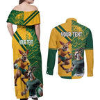 Personalized Rugby South Africa Australia Couples Matching Off Shoulder Maxi Dress and Long Sleeve Button Shirt Springboks Wallabies Mascot Go Champions - Aussie Hoodie