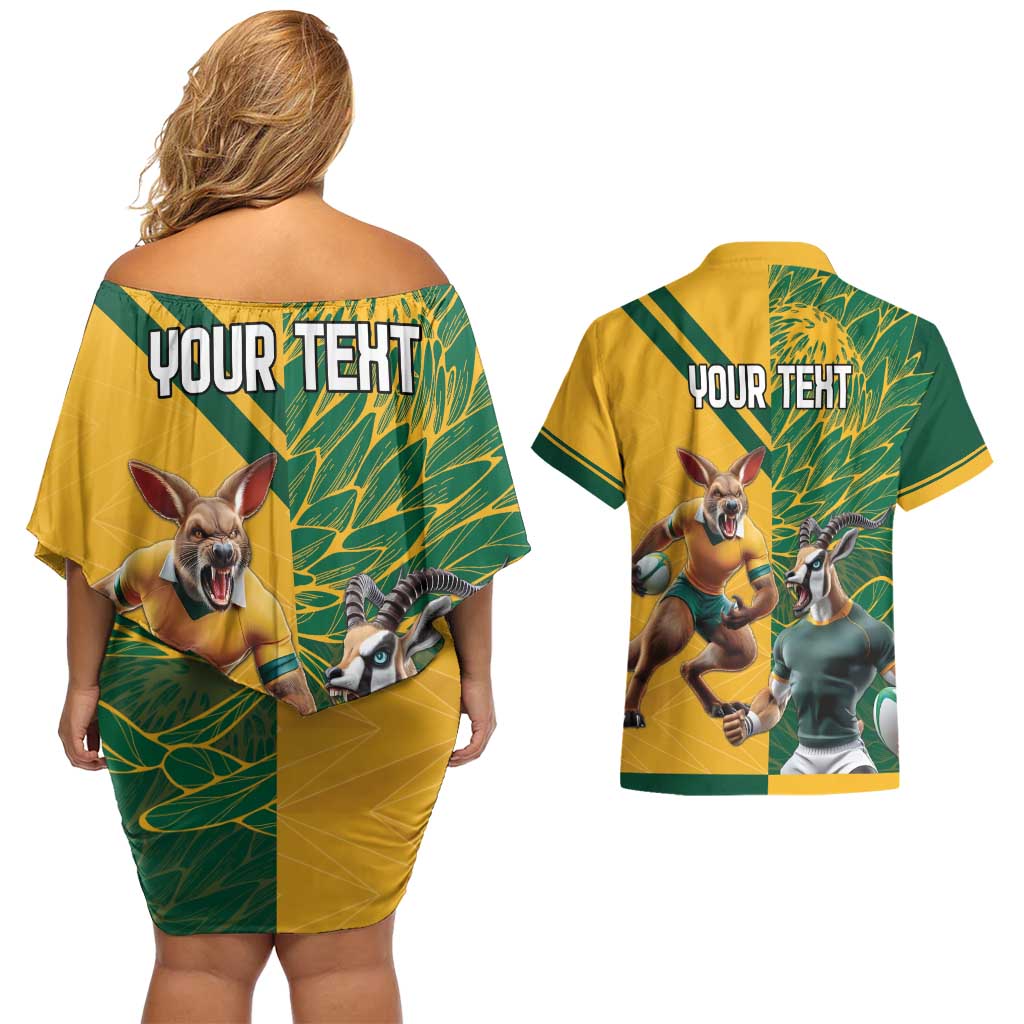 Personalized Rugby South Africa Australia Couples Matching Off Shoulder Short Dress and Hawaiian Shirt Springboks Wallabies Mascot Go Champions - Aussie Hoodie
