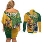 Personalized Rugby South Africa Australia Couples Matching Off Shoulder Short Dress and Long Sleeve Button Shirt Springboks Wallabies Mascot Go Champions - Aussie Hoodie
