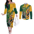 Personalized Rugby South Africa Australia Couples Matching Off The Shoulder Long Sleeve Dress and Long Sleeve Button Shirt Springboks Wallabies Mascot Go Champions - Aussie Hoodie
