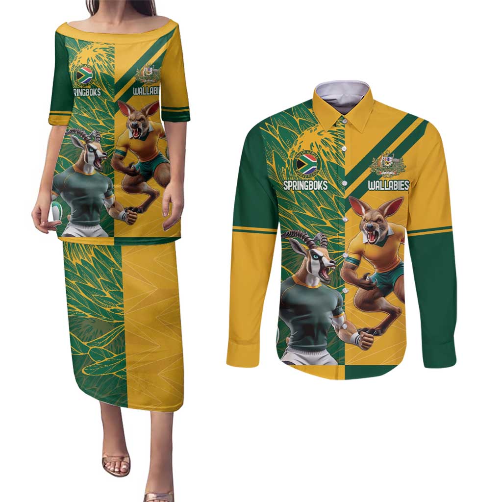 Personalized Rugby South Africa Australia Couples Matching Puletasi and Long Sleeve Button Shirt Springboks Wallabies Mascot Go Champions - Aussie Hoodie