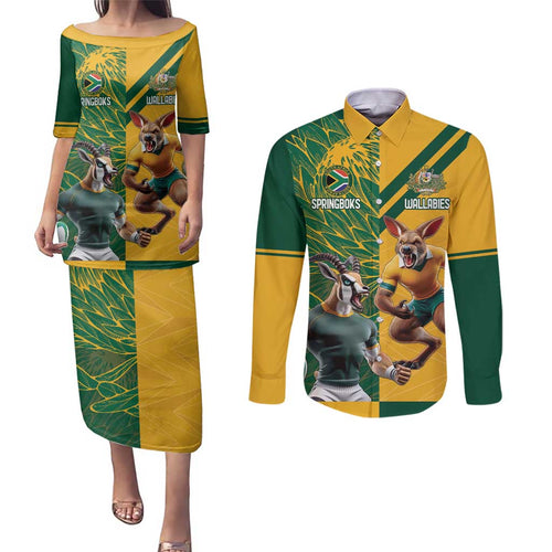 Personalized Rugby South Africa Australia Couples Matching Puletasi and Long Sleeve Button Shirt Springboks Wallabies Mascot Go Champions - Aussie Hoodie