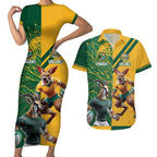 Personalized Rugby South Africa Australia Couples Matching Short Sleeve Bodycon Dress and Hawaiian Shirt Springboks Wallabies Mascot Go Champions - Aussie Hoodie