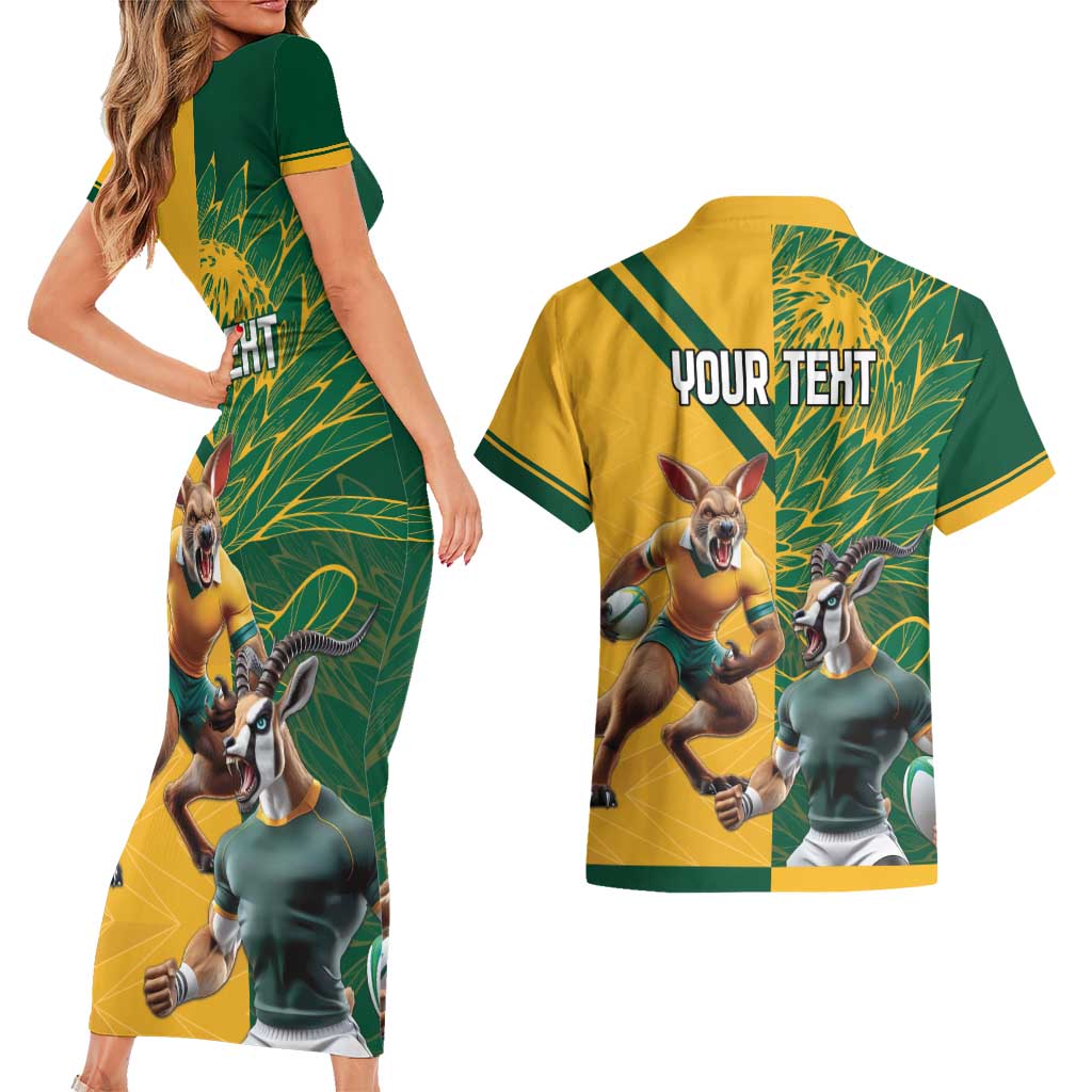 Personalized Rugby South Africa Australia Couples Matching Short Sleeve Bodycon Dress and Hawaiian Shirt Springboks Wallabies Mascot Go Champions - Aussie Hoodie
