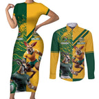 Personalized Rugby South Africa Australia Couples Matching Short Sleeve Bodycon Dress and Long Sleeve Button Shirt Springboks Wallabies Mascot Go Champions - Aussie Hoodie