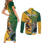 Personalized Rugby South Africa Australia Couples Matching Short Sleeve Bodycon Dress and Long Sleeve Button Shirt Springboks Wallabies Mascot Go Champions - Aussie Hoodie
