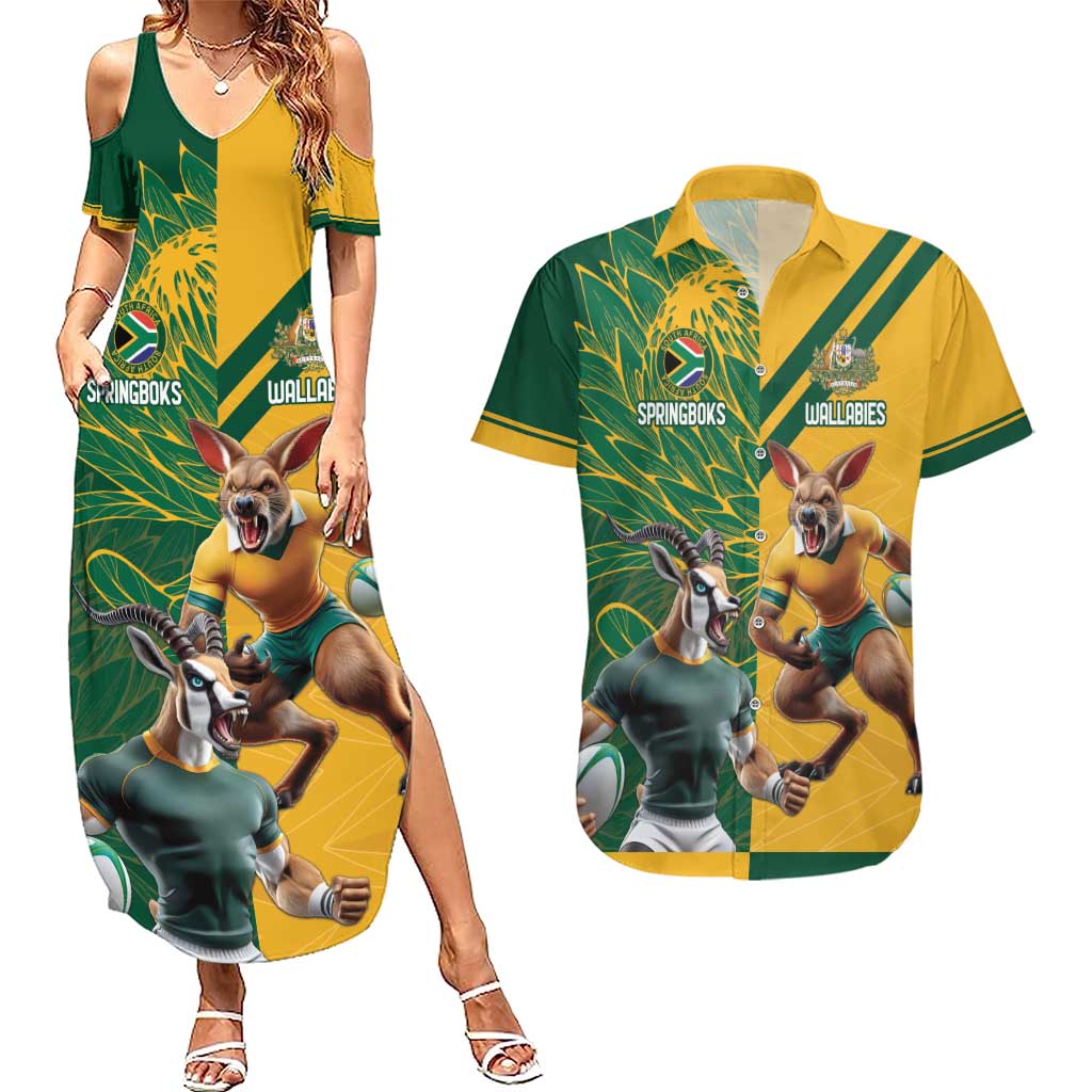 Personalized Rugby South Africa Australia Couples Matching Summer Maxi Dress and Hawaiian Shirt Springboks Wallabies Mascot Go Champions - Aussie Hoodie