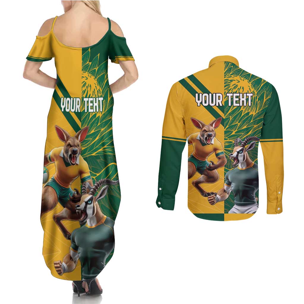 Personalized Rugby South Africa Australia Couples Matching Summer Maxi Dress and Long Sleeve Button Shirt Springboks Wallabies Mascot Go Champions - Aussie Hoodie