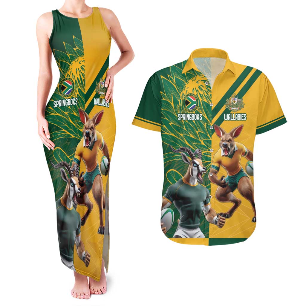 Personalized Rugby South Africa Australia Couples Matching Tank Maxi Dress and Hawaiian Shirt Springboks Wallabies Mascot Go Champions - Aussie Hoodie