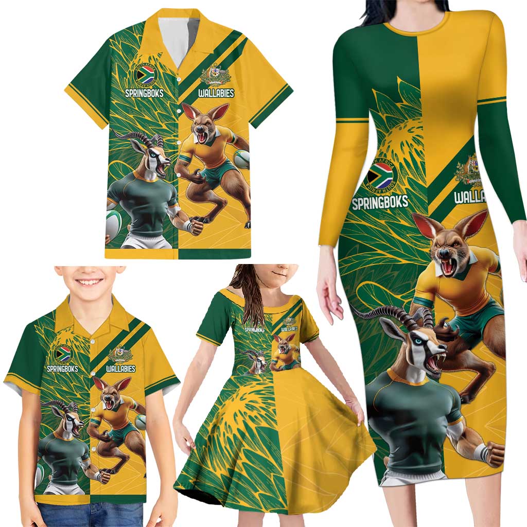 Personalized Rugby South Africa Australia Family Matching Long Sleeve Bodycon Dress and Hawaiian Shirt Springboks Wallabies Mascot Go Champions - Aussie Hoodie
