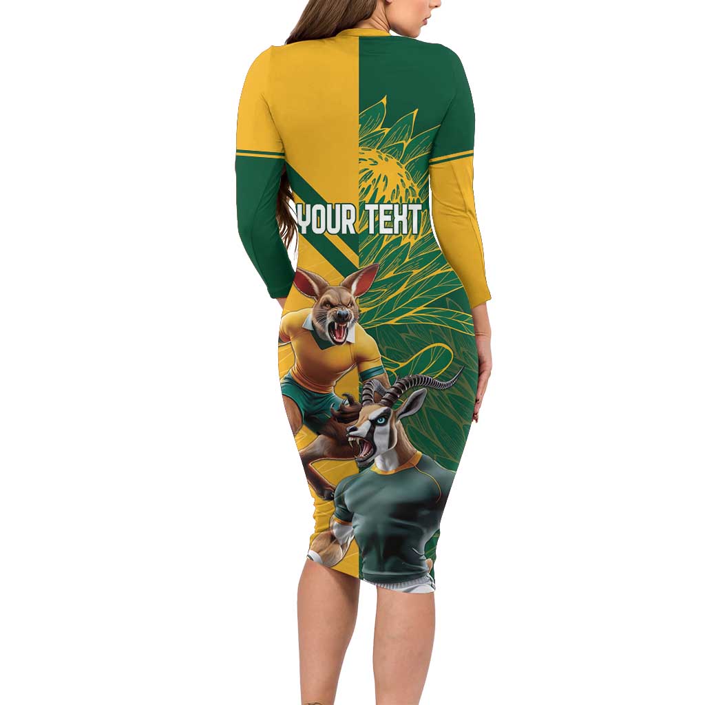 Personalized Rugby South Africa Australia Family Matching Long Sleeve Bodycon Dress and Hawaiian Shirt Springboks Wallabies Mascot Go Champions - Aussie Hoodie