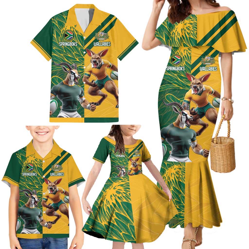 Personalized Rugby South Africa Australia Family Matching Mermaid Dress and Hawaiian Shirt Springboks Wallabies Mascot Go Champions - Aussie Hoodie