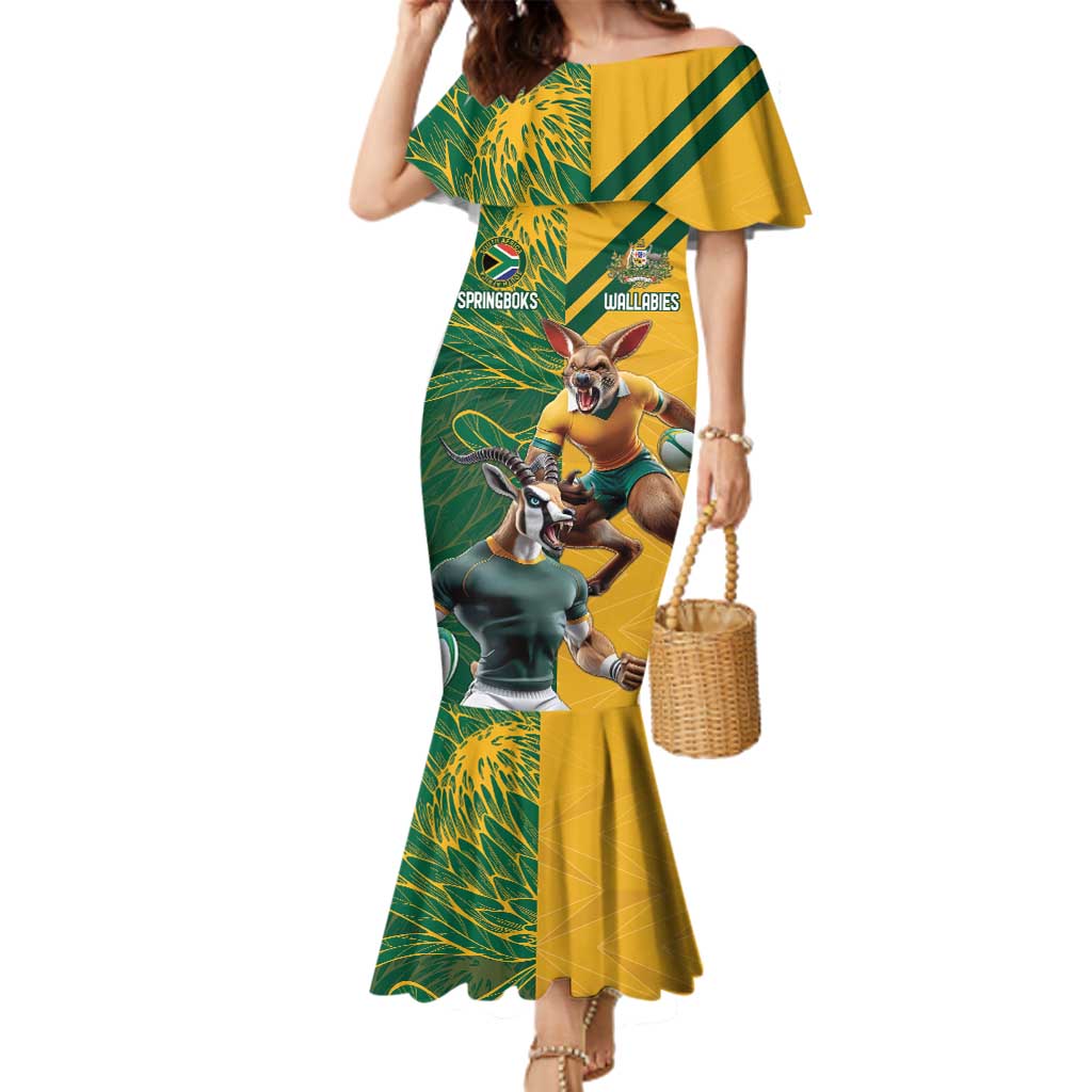 Personalized Rugby South Africa Australia Family Matching Mermaid Dress and Hawaiian Shirt Springboks Wallabies Mascot Go Champions - Aussie Hoodie