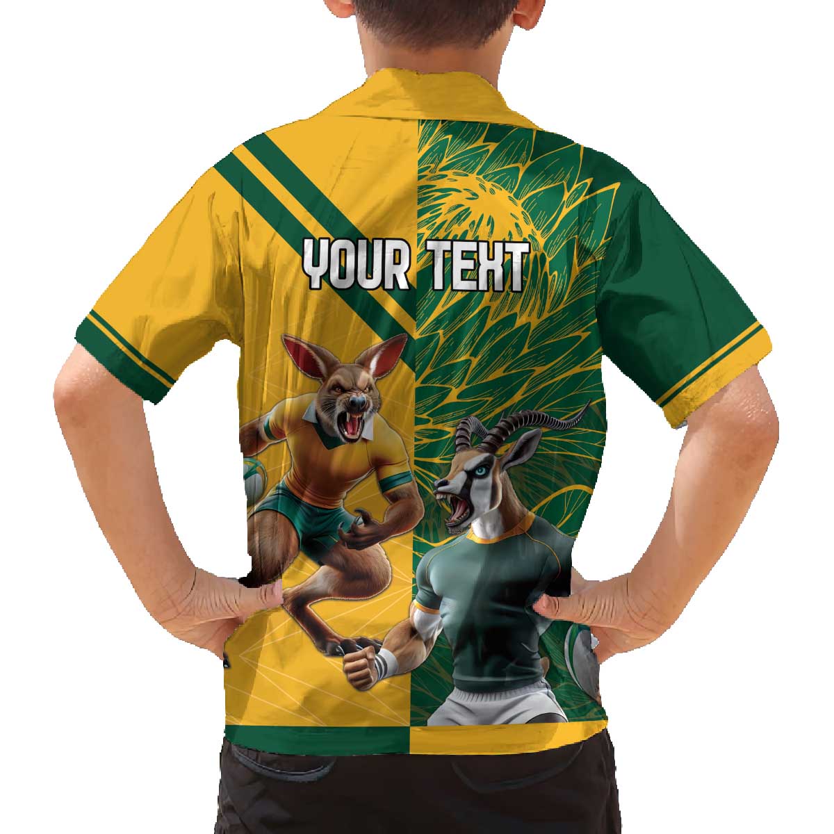 Personalized Rugby South Africa Australia Family Matching Off The Shoulder Long Sleeve Dress and Hawaiian Shirt Springboks Wallabies Mascot Go Champions - Aussie Hoodie