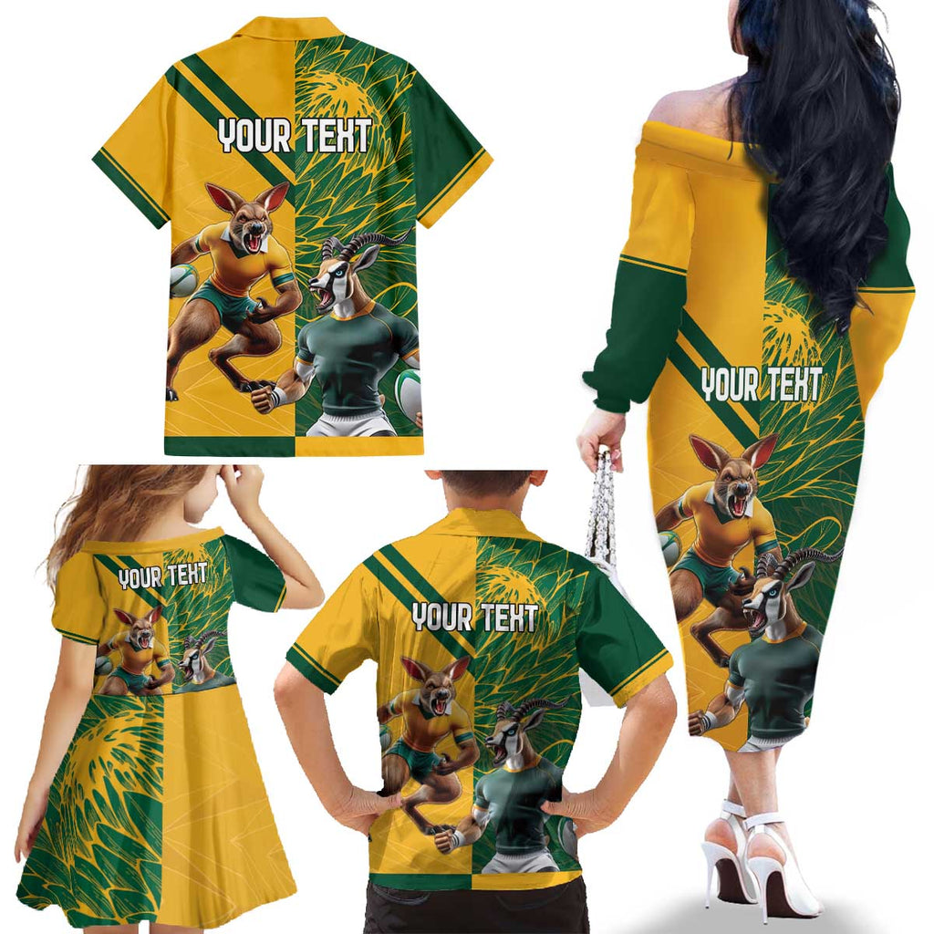 Personalized Rugby South Africa Australia Family Matching Off The Shoulder Long Sleeve Dress and Hawaiian Shirt Springboks Wallabies Mascot Go Champions - Aussie Hoodie