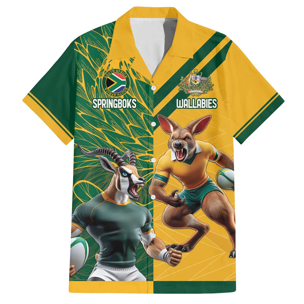 Personalized Rugby South Africa Australia Family Matching Off The Shoulder Long Sleeve Dress and Hawaiian Shirt Springboks Wallabies Mascot Go Champions - Aussie Hoodie