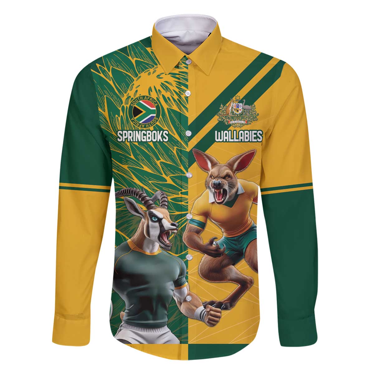 Personalized Rugby South Africa Australia Family Matching Off The Shoulder Long Sleeve Dress and Hawaiian Shirt Springboks Wallabies Mascot Go Champions - Aussie Hoodie