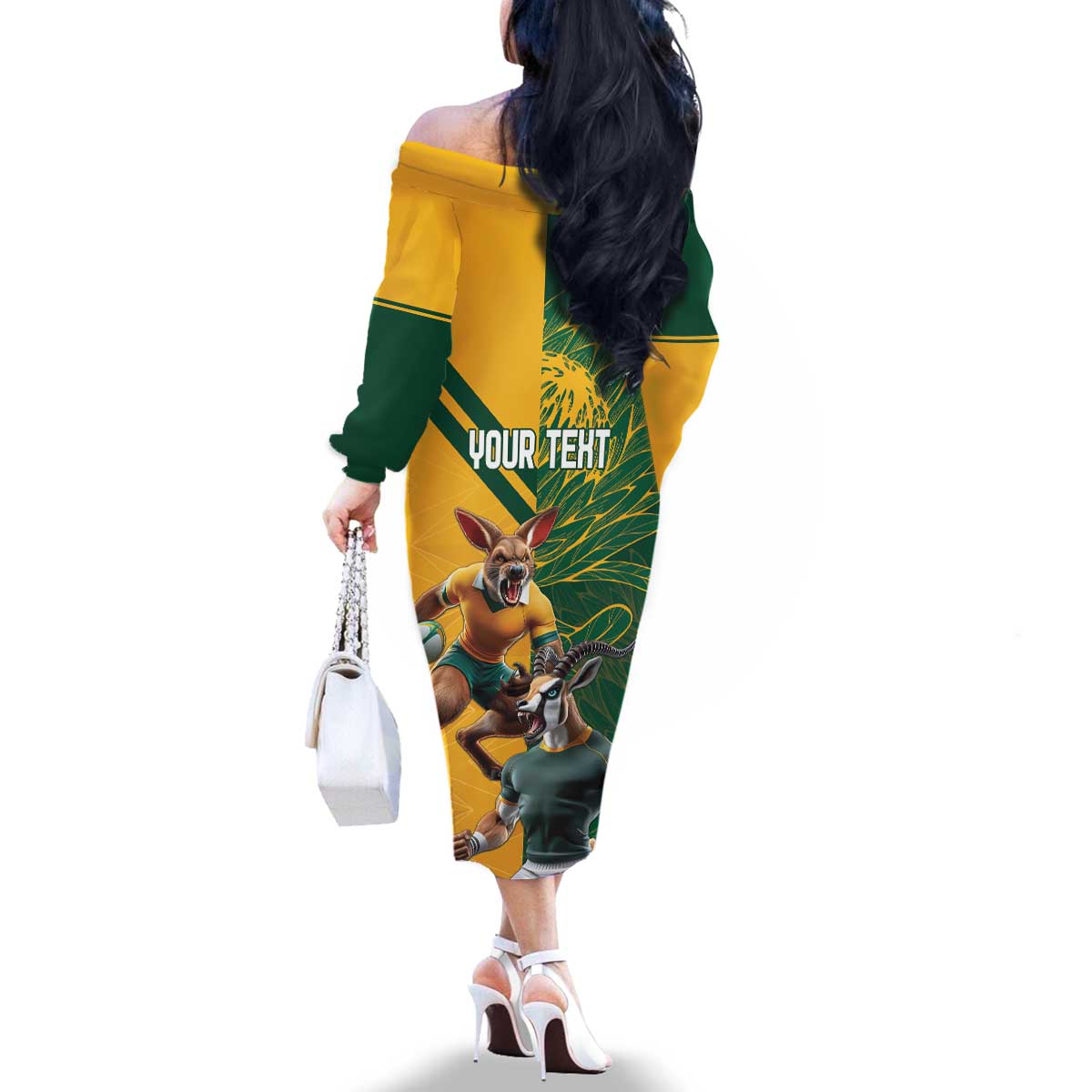 Personalized Rugby South Africa Australia Family Matching Off The Shoulder Long Sleeve Dress and Hawaiian Shirt Springboks Wallabies Mascot Go Champions - Aussie Hoodie