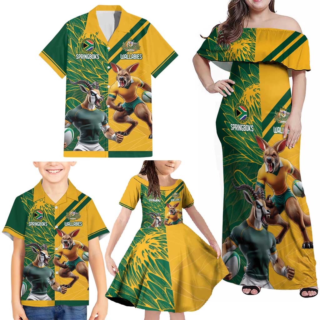 Personalized Rugby South Africa Australia Family Matching Off Shoulder Maxi Dress and Hawaiian Shirt Springboks Wallabies Mascot Go Champions - Aussie Hoodie