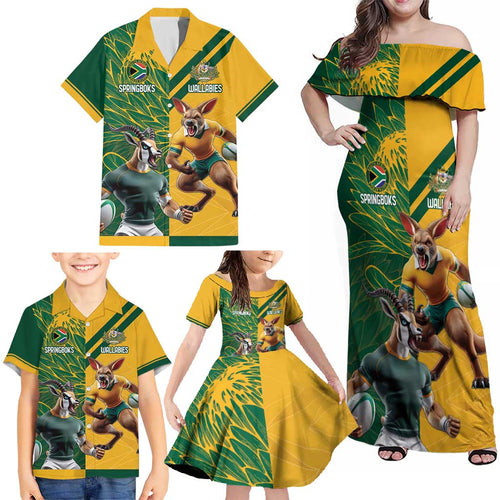 Personalized Rugby South Africa Australia Family Matching Off Shoulder Maxi Dress and Hawaiian Shirt Springboks Wallabies Mascot Go Champions - Aussie Hoodie