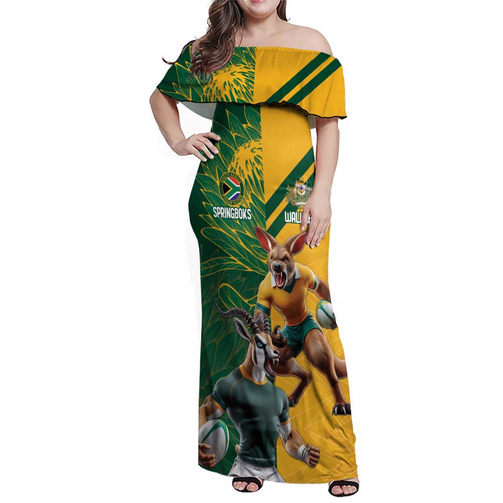 Personalized Rugby South Africa Australia Family Matching Off Shoulder Maxi Dress and Hawaiian Shirt Springboks Wallabies Mascot Go Champions - Aussie Hoodie