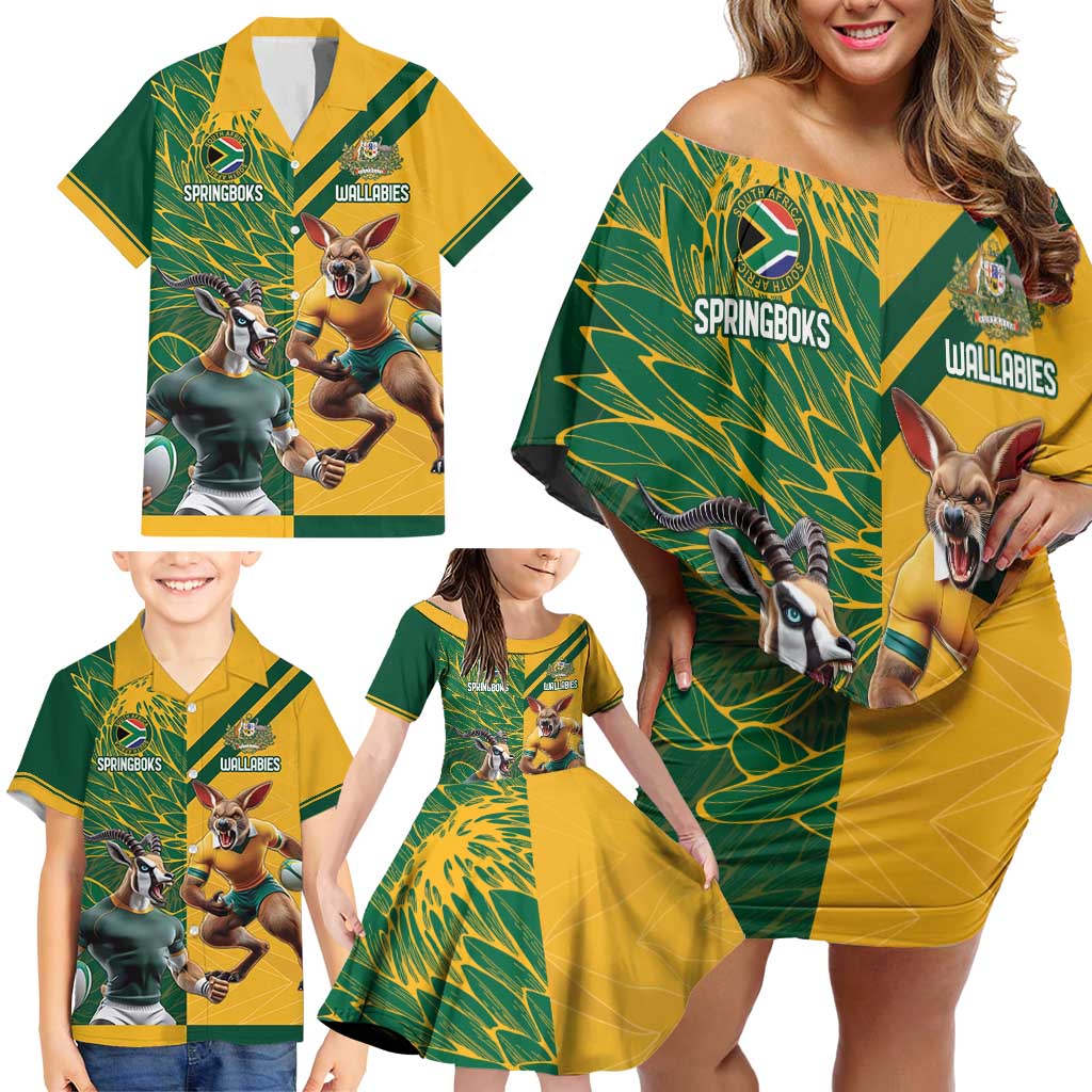 Personalized Rugby South Africa Australia Family Matching Off Shoulder Short Dress and Hawaiian Shirt Springboks Wallabies Mascot Go Champions - Aussie Hoodie