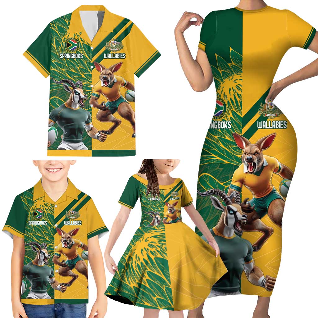 Personalized Rugby South Africa Australia Family Matching Short Sleeve Bodycon Dress and Hawaiian Shirt Springboks Wallabies Mascot Go Champions - Aussie Hoodie