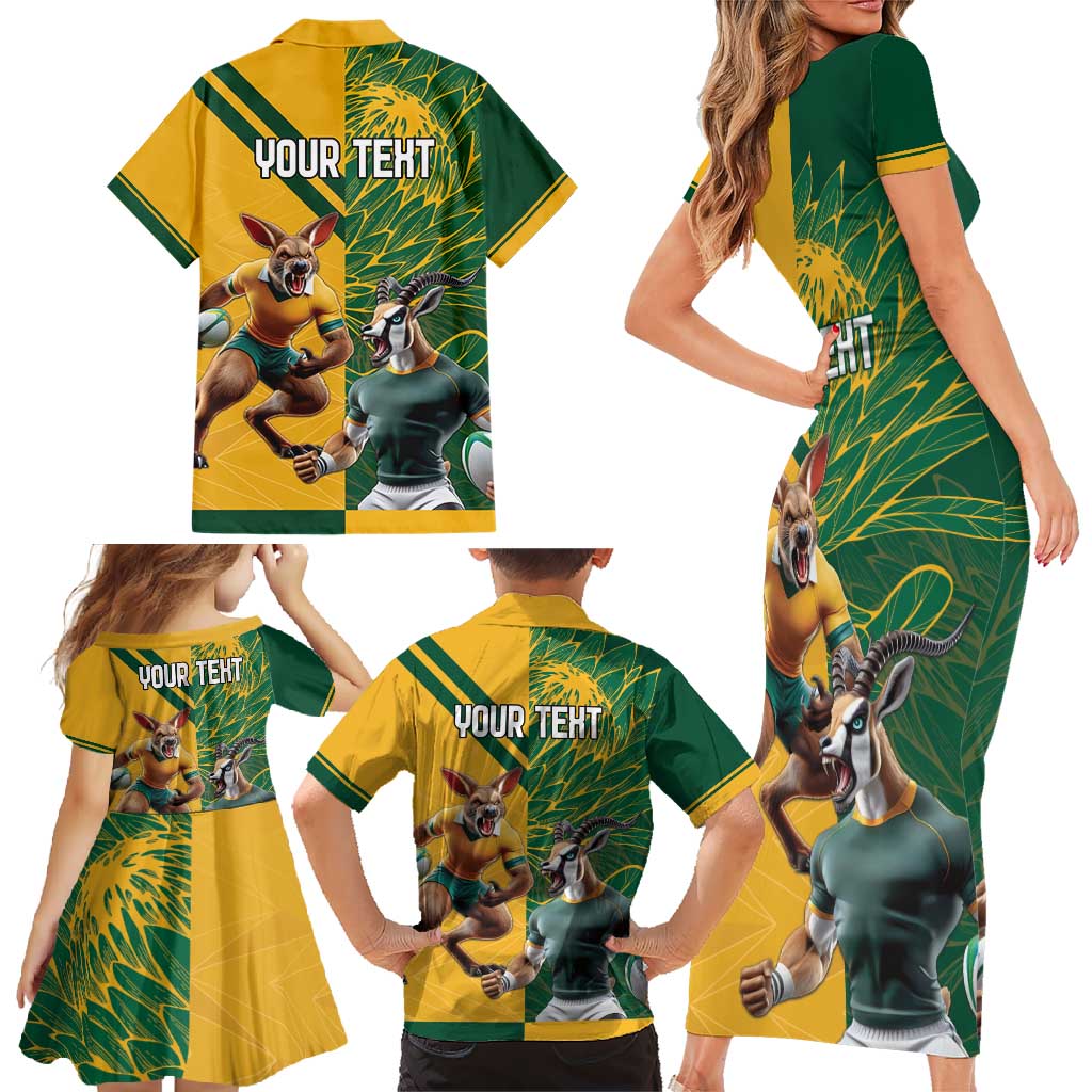 Personalized Rugby South Africa Australia Family Matching Short Sleeve Bodycon Dress and Hawaiian Shirt Springboks Wallabies Mascot Go Champions - Aussie Hoodie