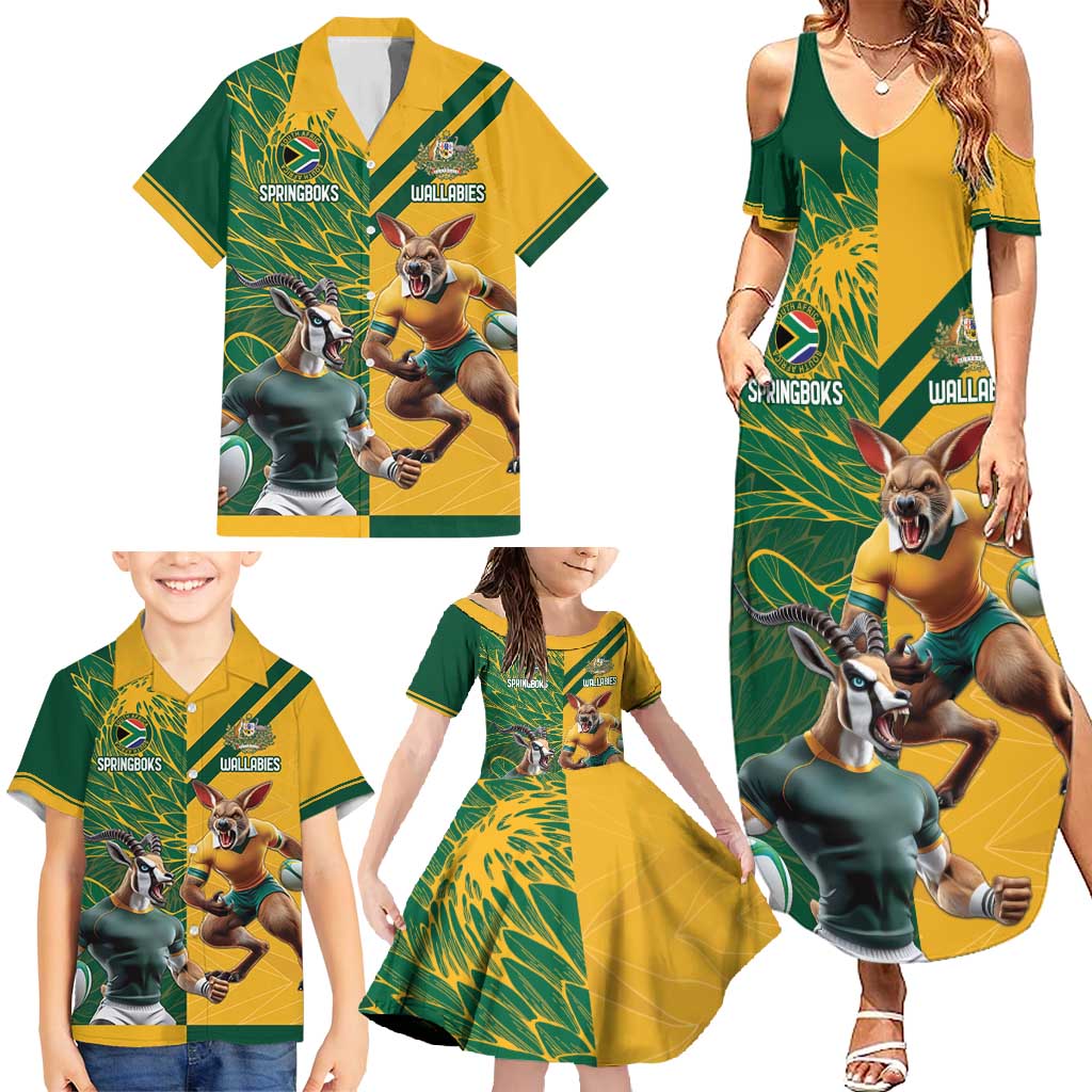 Personalized Rugby South Africa Australia Family Matching Summer Maxi Dress and Hawaiian Shirt Springboks Wallabies Mascot Go Champions - Aussie Hoodie