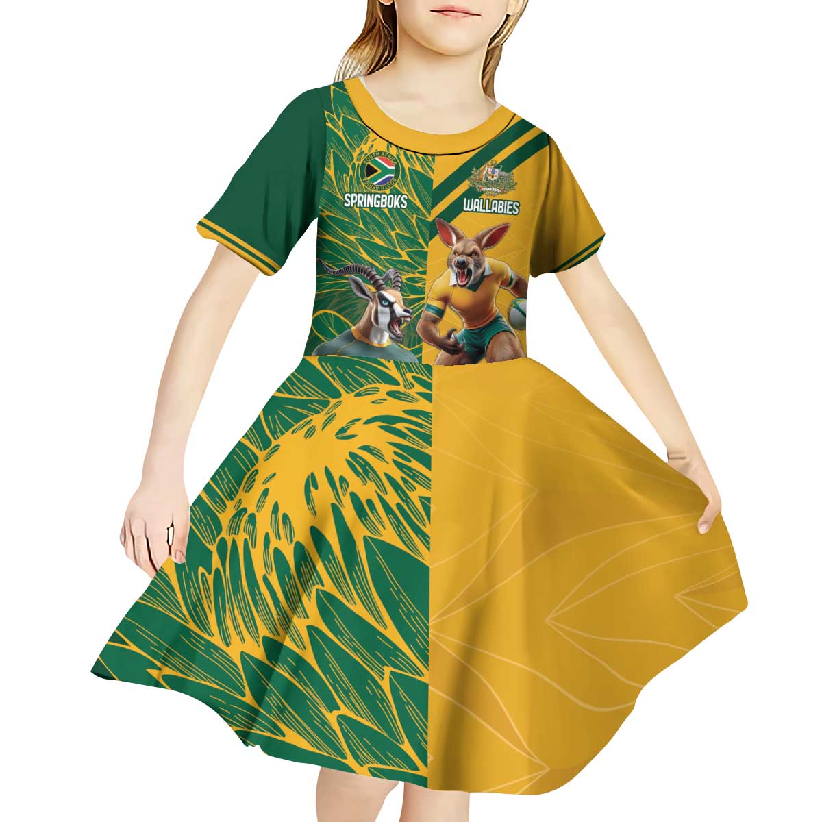 Personalized Rugby South Africa Australia Kid Short Sleeve Dress Springboks Wallabies Mascot Go Champions - Aussie Hoodie