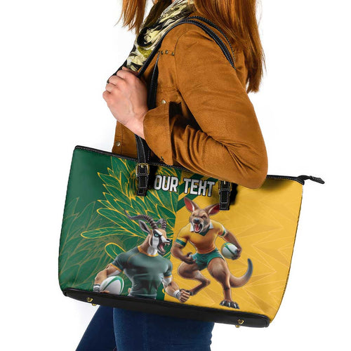 Personalized Rugby South Africa Australia Leather Tote Bag Springboks Wallabies Mascot Go Champions - Aussie Hoodie