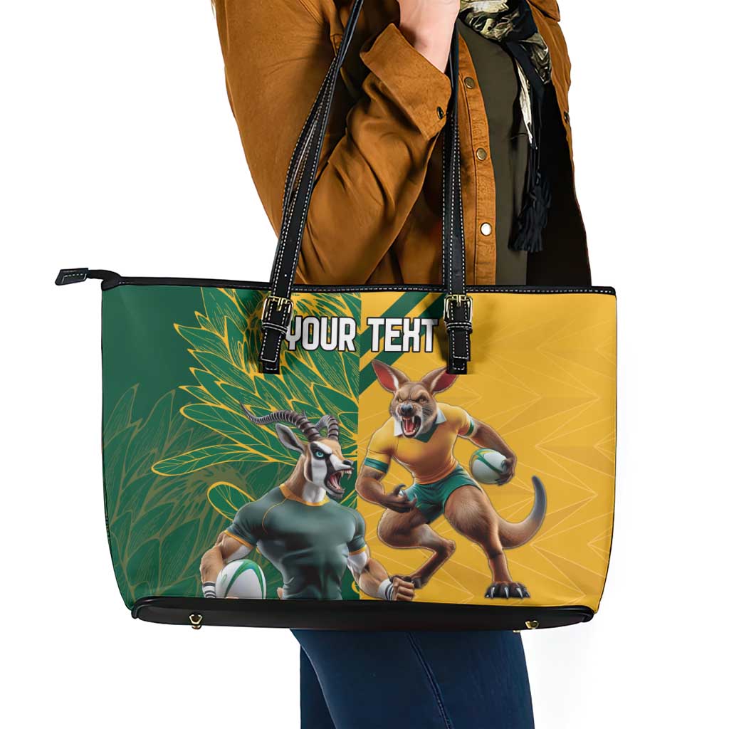 Personalized Rugby South Africa Australia Leather Tote Bag Springboks Wallabies Mascot Go Champions - Aussie Hoodie