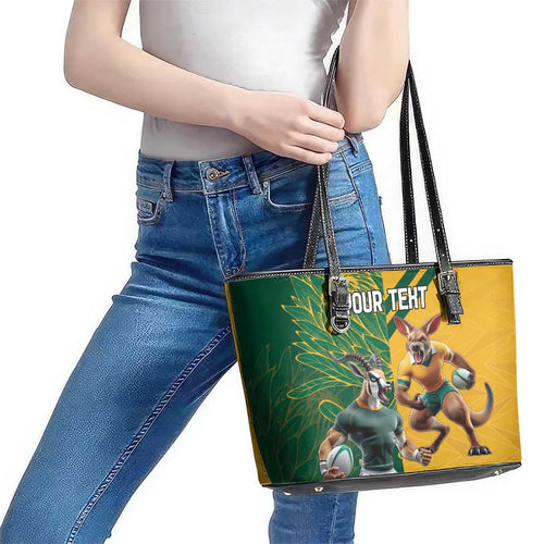Personalized Rugby South Africa Australia Leather Tote Bag Springboks Wallabies Mascot Go Champions - Aussie Hoodie